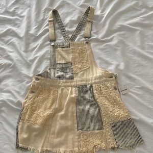 Patchwork Dress in Cream and Tan